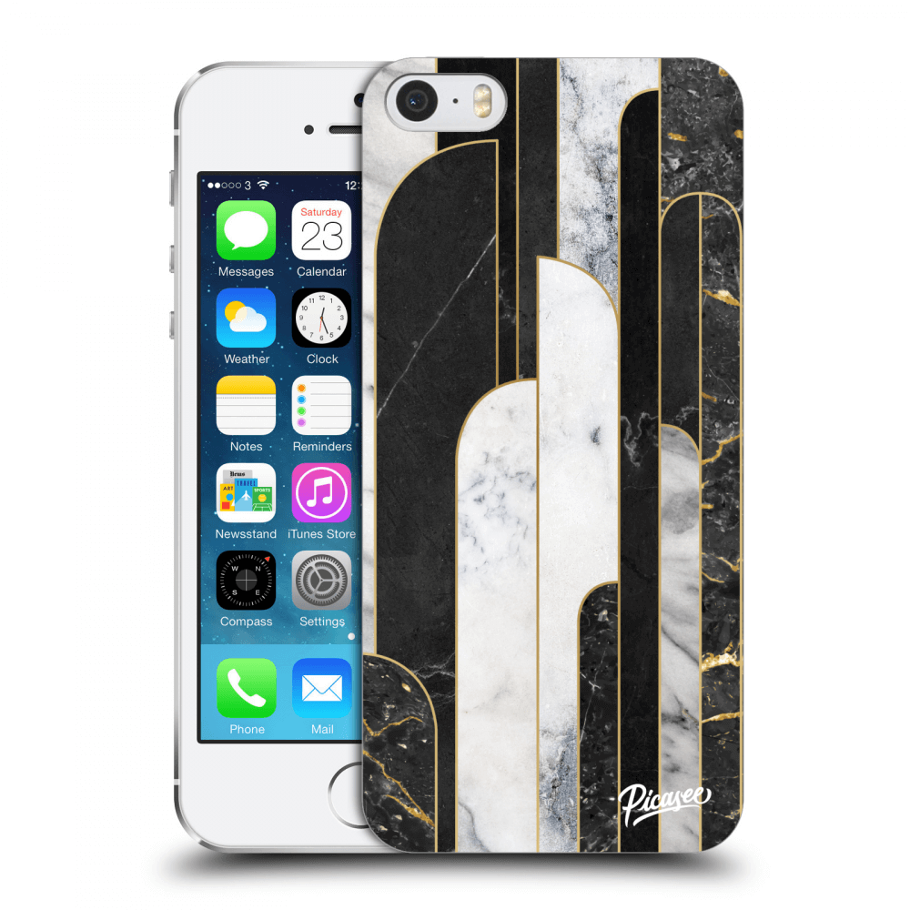 Picasee silikonowe przeźroczyste etui na Apple iPhone 5/5S/SE - Black & White tile
