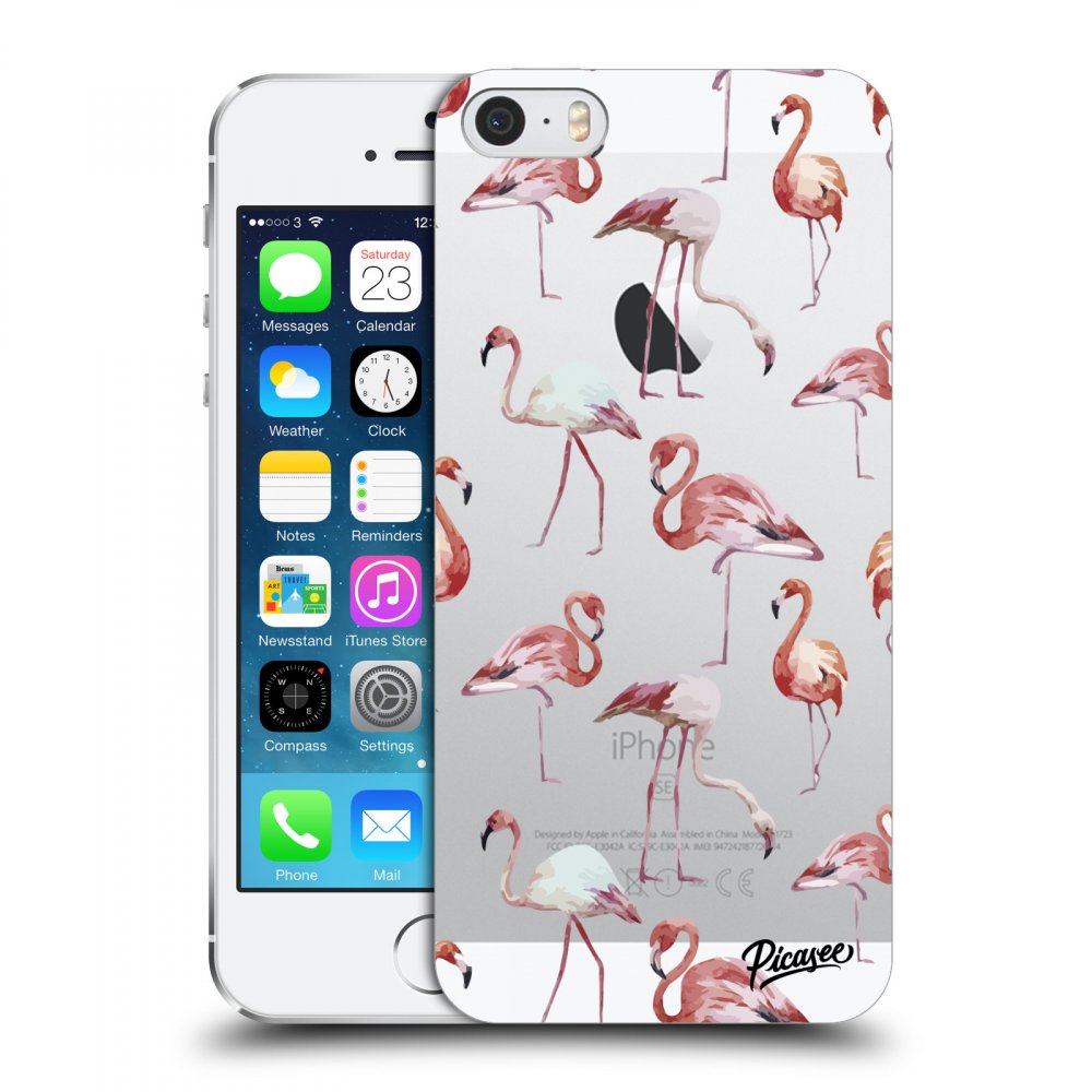 Picasee plastikowe przezroczyste etui do Apple iPhone 5/5S/SE - Flamingos