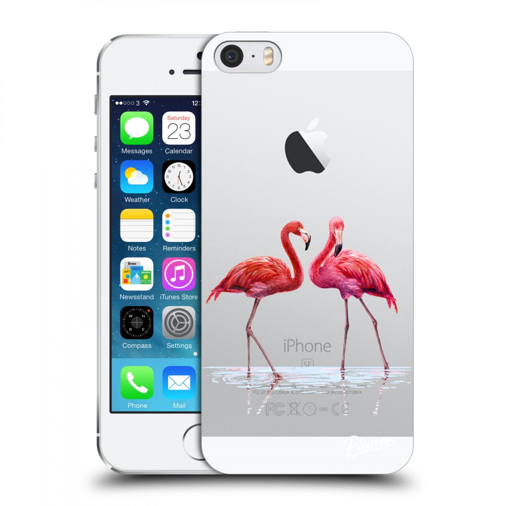 Picasee silikonowe przeźroczyste etui na Apple iPhone 5/5S/SE - Flamingos couple