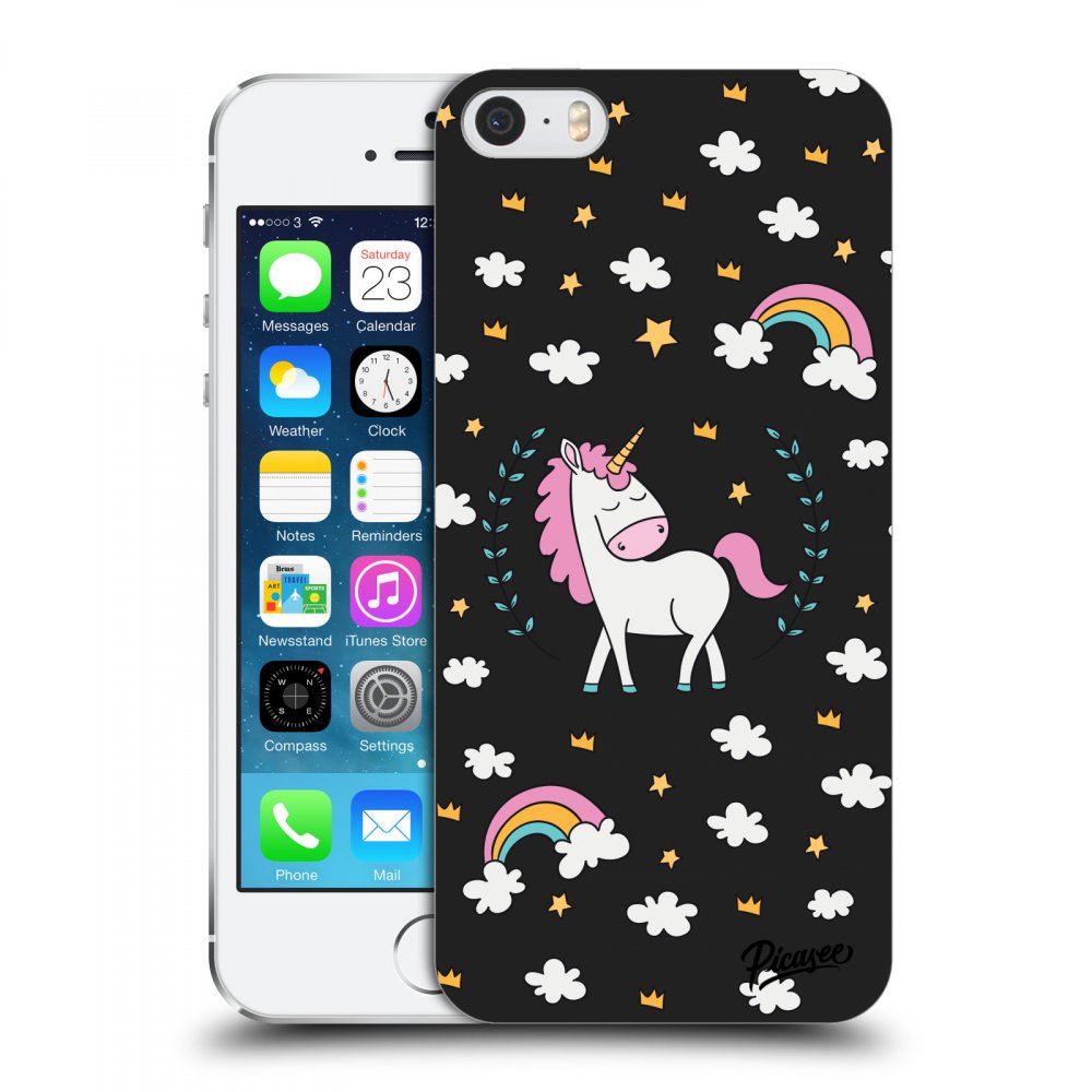 Picasee plastikowe czarne etui do Apple iPhone 5/5S/SE - Unicorn star heaven