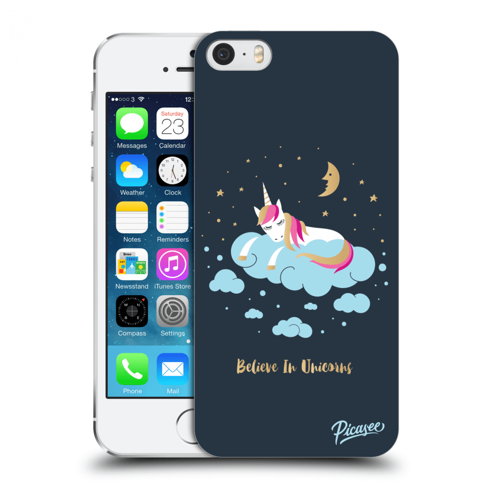 Picasee plastikowe czarne etui do Apple iPhone 5/5S/SE - Believe In Unicorns