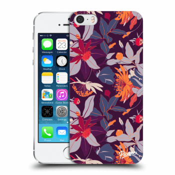 Picasee silikonowe przeźroczyste etui na Apple iPhone 5/5S/SE - Purple Leaf