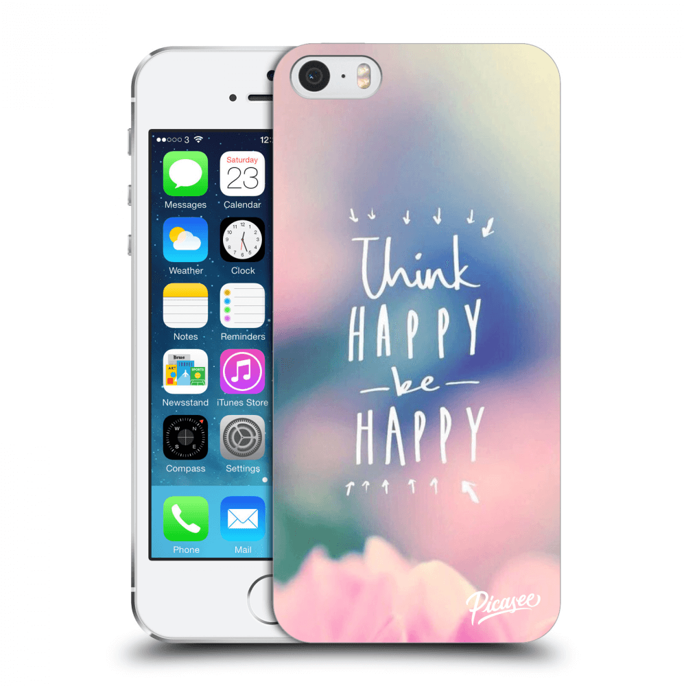 Picasee silikonowe przeźroczyste etui na Apple iPhone 5/5S/SE - Think happy be happy