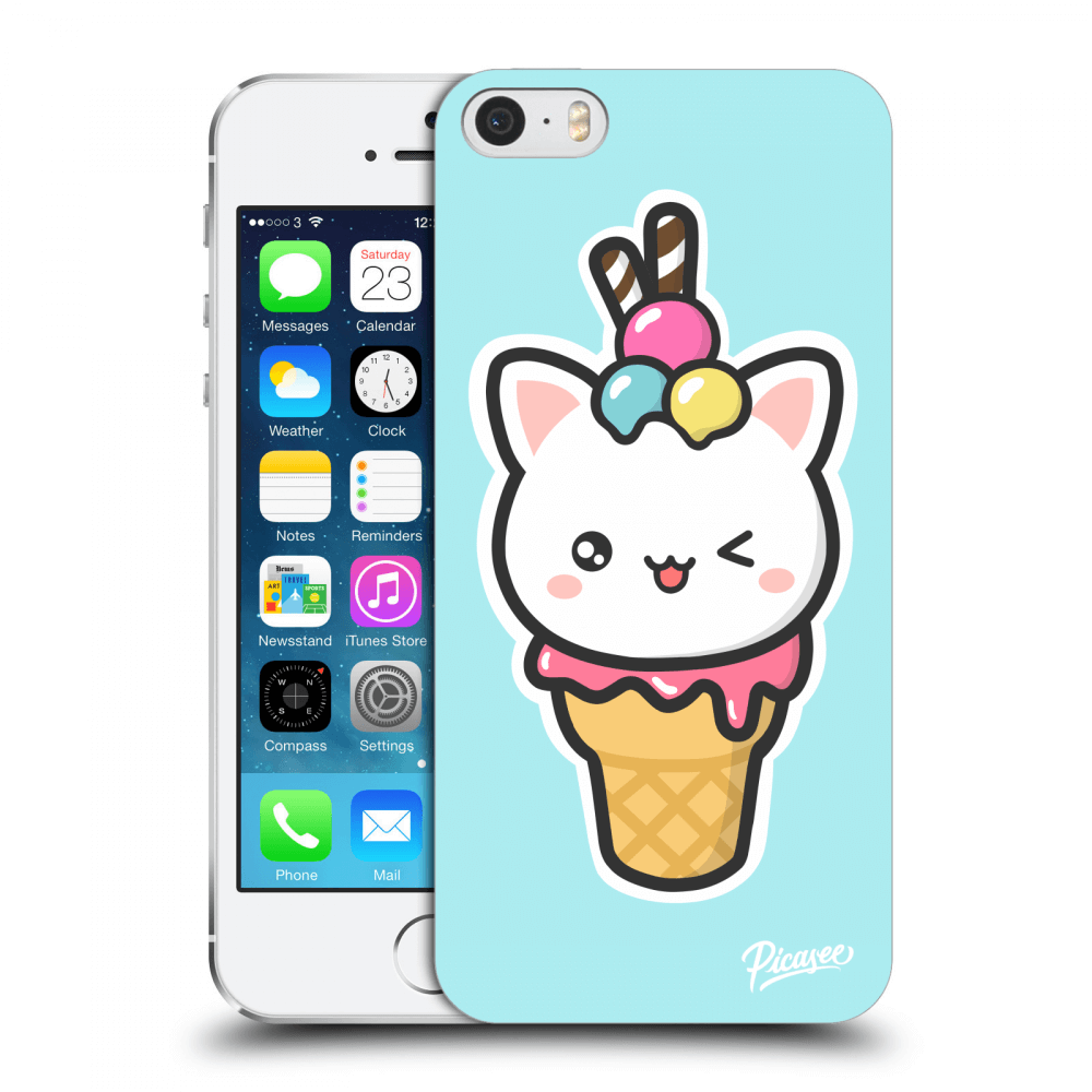 Picasee silikonowe przeźroczyste etui na Apple iPhone 5/5S/SE - Ice Cream Cat