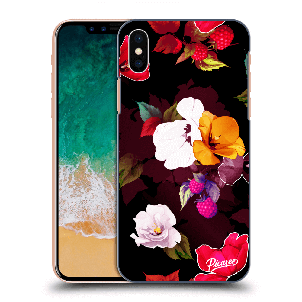 Picasee silikonowe czarne etui na Apple iPhone X/XS - Flowers and Berries