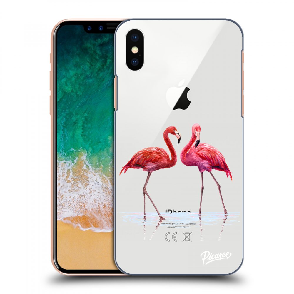Picasee silikonowe przeźroczyste etui na Apple iPhone X/XS - Flamingos couple