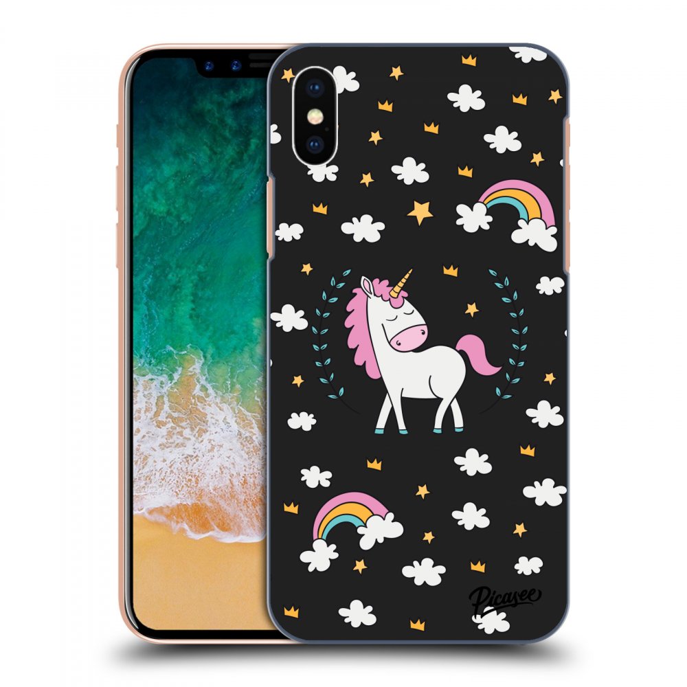 Picasee silikonowe czarne etui na Apple iPhone X/XS - Unicorn star heaven