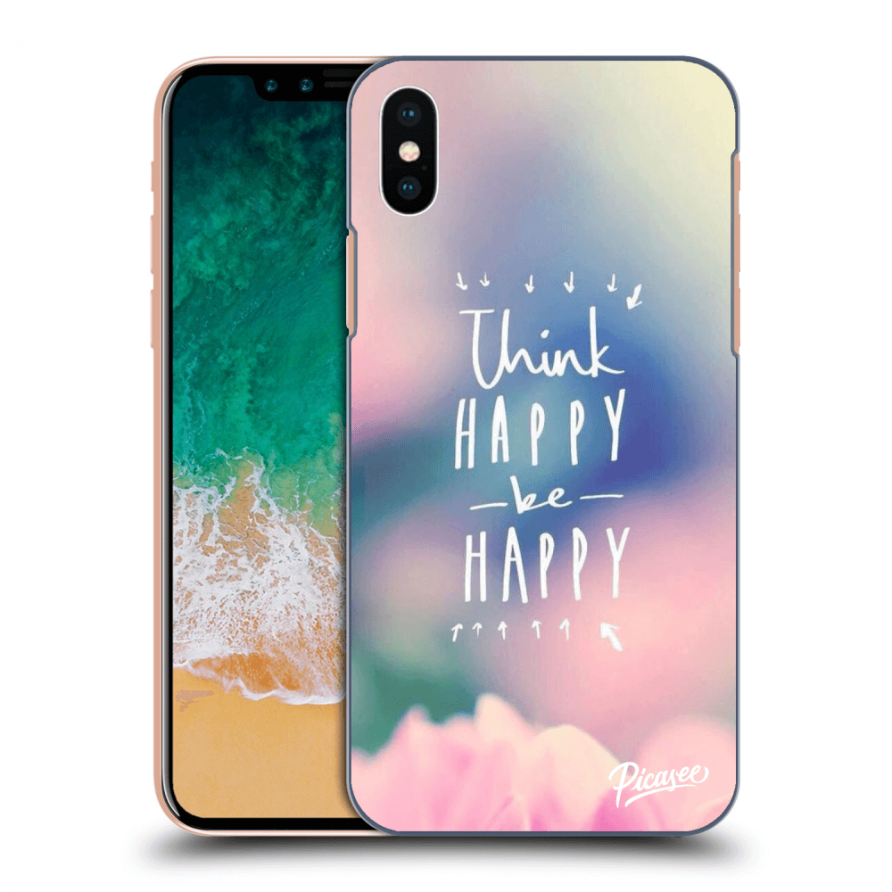 Picasee silikonowe przeźroczyste etui na Apple iPhone X/XS - Think happy be happy