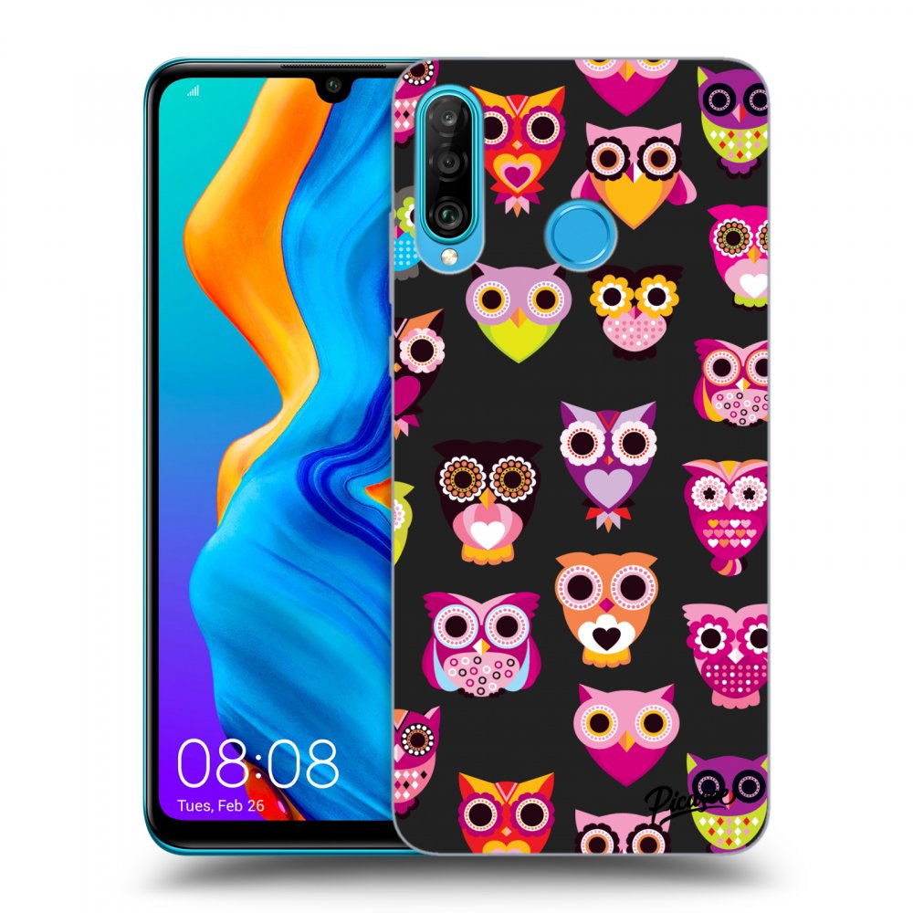 Picasee silikonowe czarne etui na Huawei P30 Lite - Owls