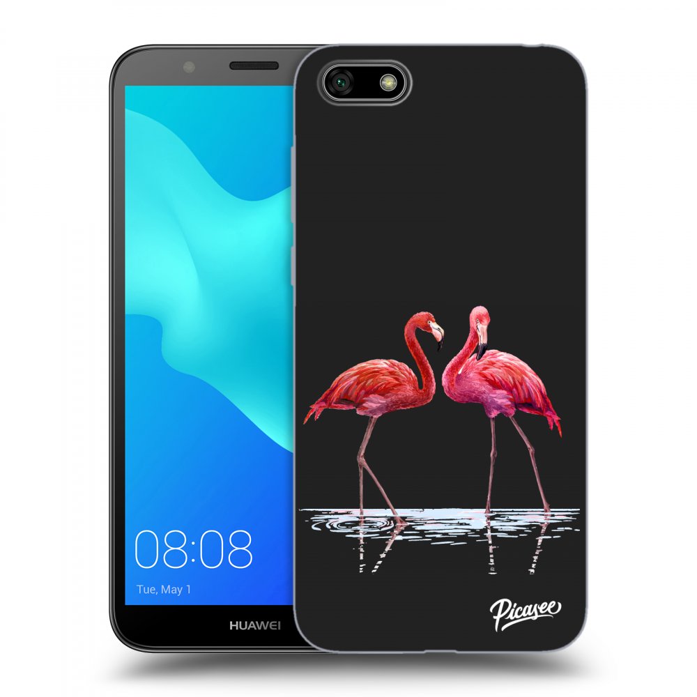 Picasee silikonowe czarne etui na Huawei Y5 2018 - Flamingos couple