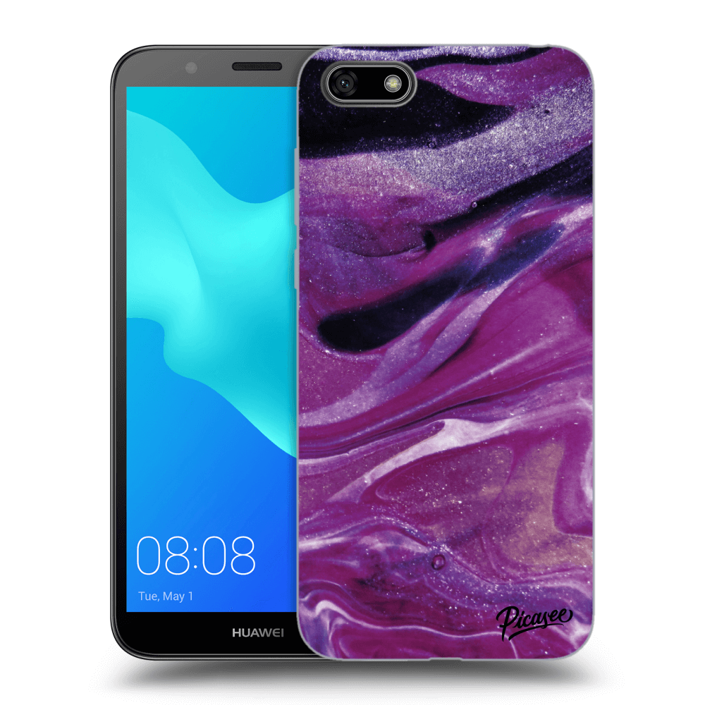 Picasee silikonowe czarne etui na Huawei Y5 2018 - Purple glitter
