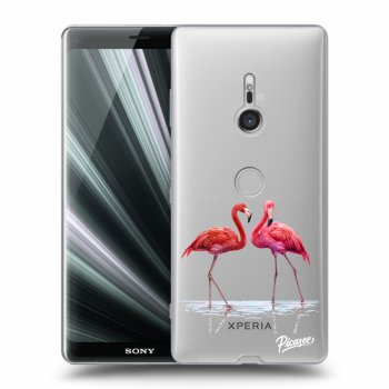 Picasee silikonowe przeźroczyste etui na Sony Xperia XZ3 - Flamingos couple