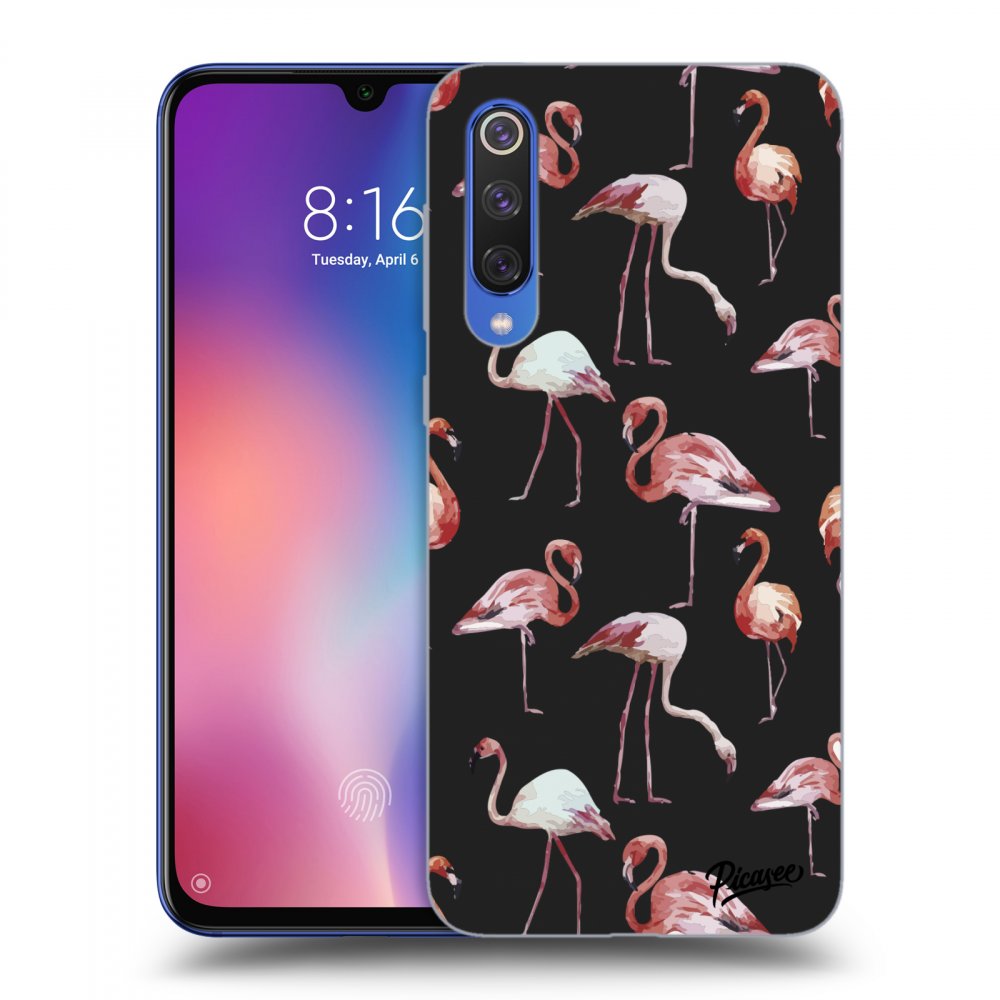 Picasee silikonowe czarne etui na Xiaomi Mi 9 SE - Flamingos