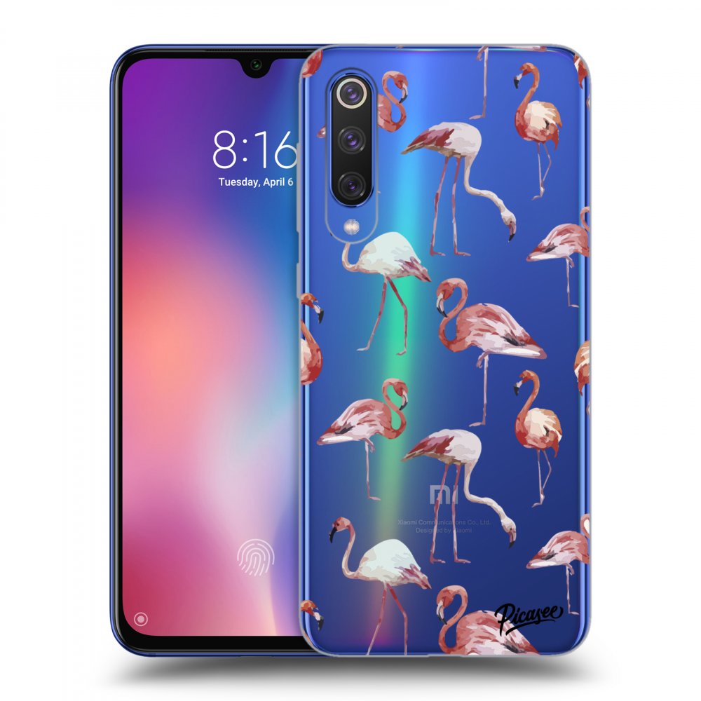 Picasee silikonowe przeźroczyste etui na Xiaomi Mi 9 SE - Flamingos