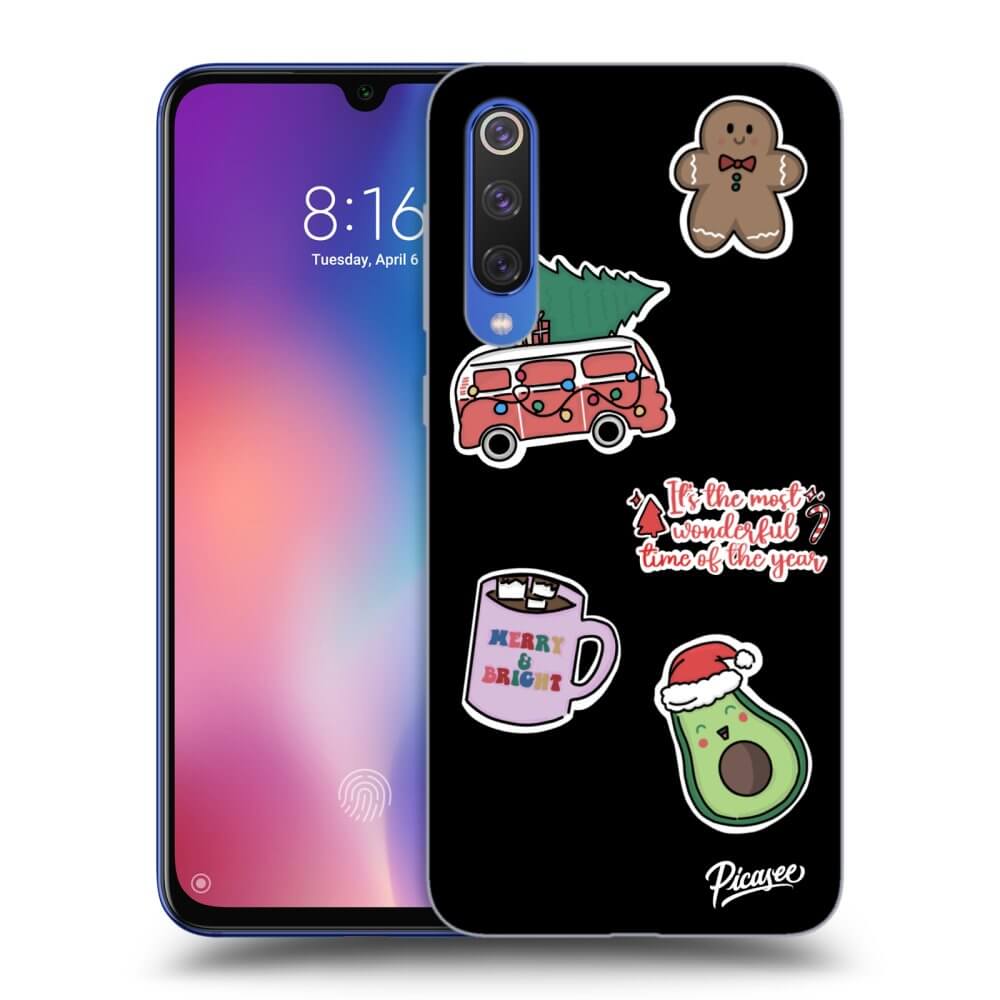 Picasee silikonowe czarne etui na Xiaomi Mi 9 SE - Christmas Stickers