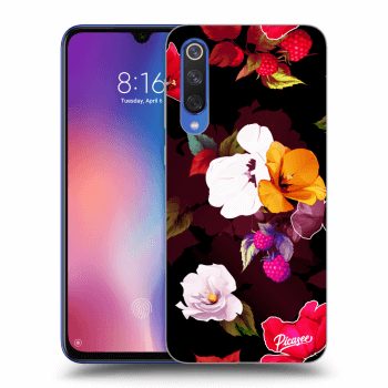 Picasee silikonowe czarne etui na Xiaomi Mi 9 SE - Flowers and Berries