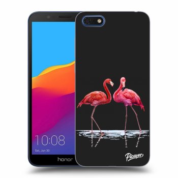Picasee silikonowe czarne etui na Honor 7S - Flamingos couple