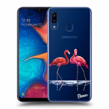 Picasee silikonowe przeźroczyste etui na Samsung Galaxy A20e A202F - Flamingos couple