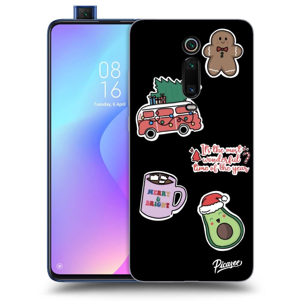 Picasee silikonowe czarne etui na Xiaomi Mi 9T (Pro) - Christmas Stickers