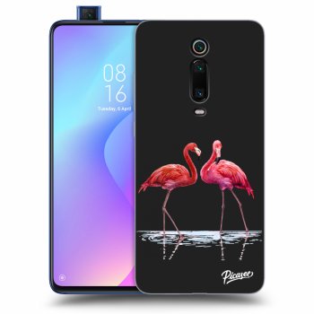 Picasee silikonowe czarne etui na Xiaomi Mi 9T (Pro) - Flamingos couple