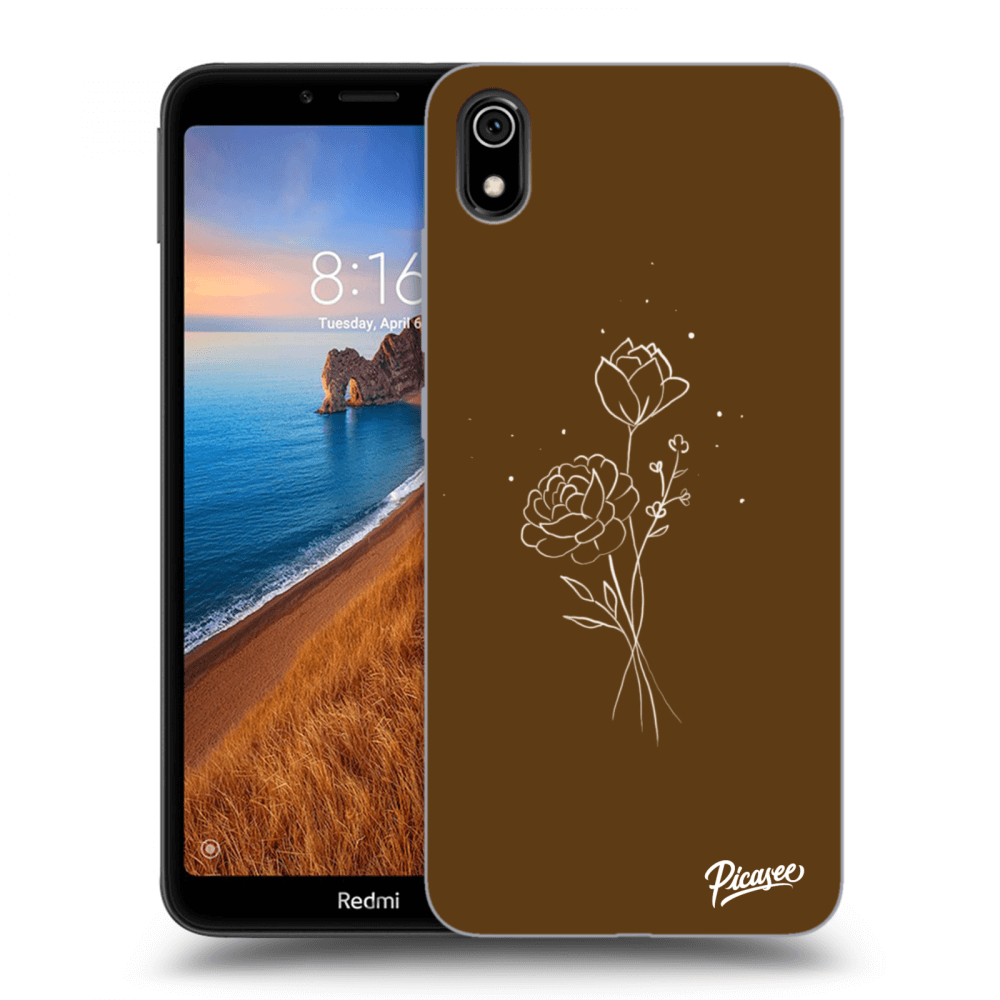 Picasee silikonowe czarne etui na Xiaomi Redmi 7A - Brown flowers
