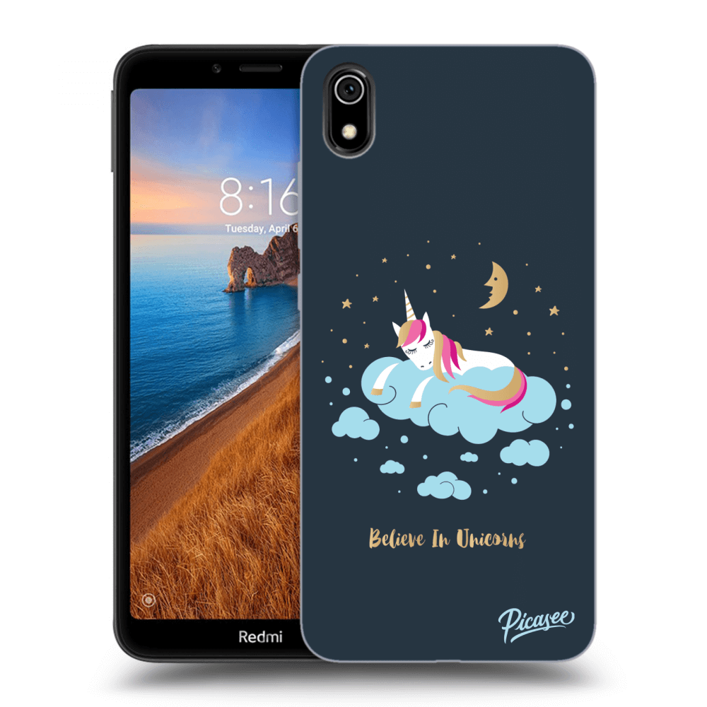 Picasee silikonowe czarne etui na Xiaomi Redmi 7A - Believe In Unicorns