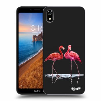 Picasee silikonowe czarne etui na Xiaomi Redmi 7A - Flamingos couple