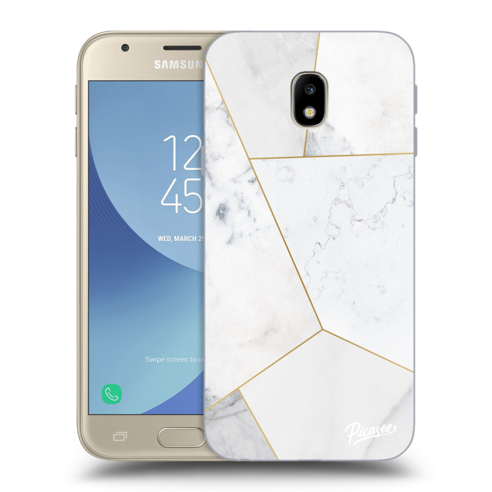 Picasee silikonowe czarne etui na Samsung Galaxy J3 2017 J330F - White tile