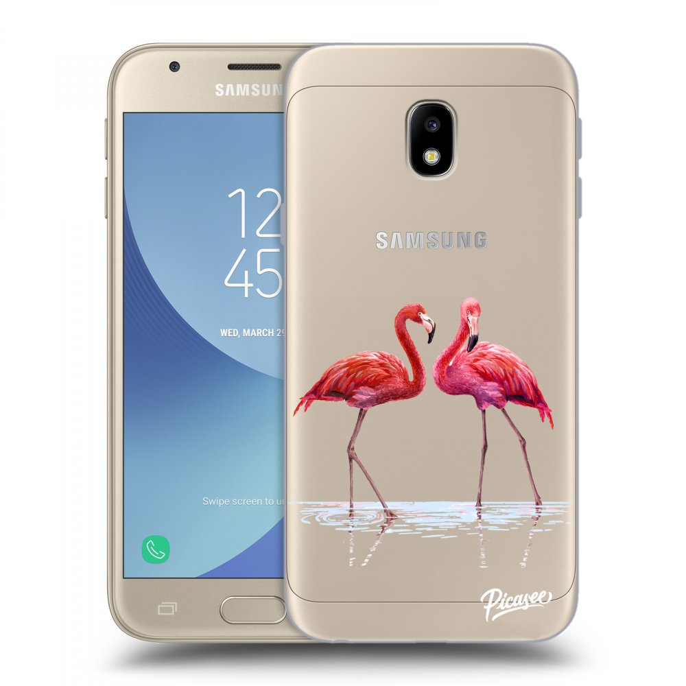 Picasee silikonowe przeźroczyste etui na Samsung Galaxy J3 2017 J330F - Flamingos couple