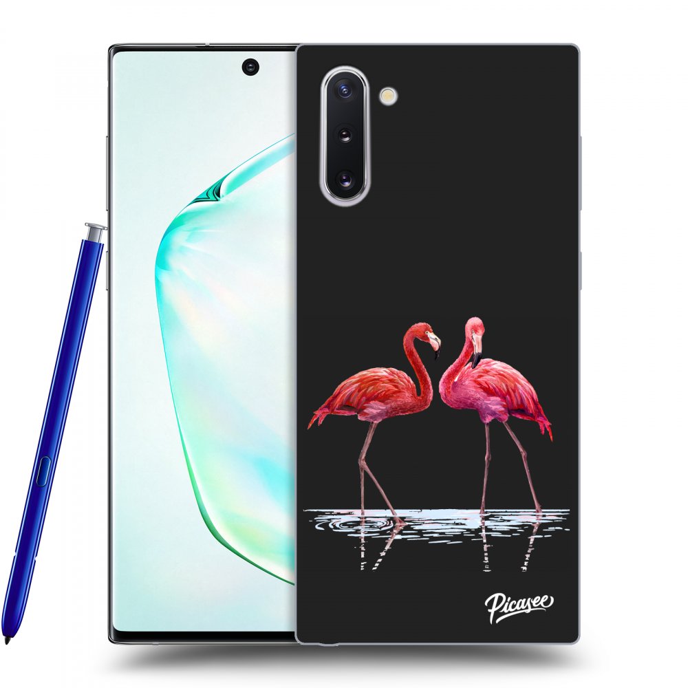 Picasee silikonowe czarne etui na Samsung Galaxy Note 10 N970F - Flamingos couple