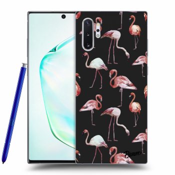 Picasee silikonowe czarne etui na Samsung Galaxy Note 10+ N975F - Flamingos