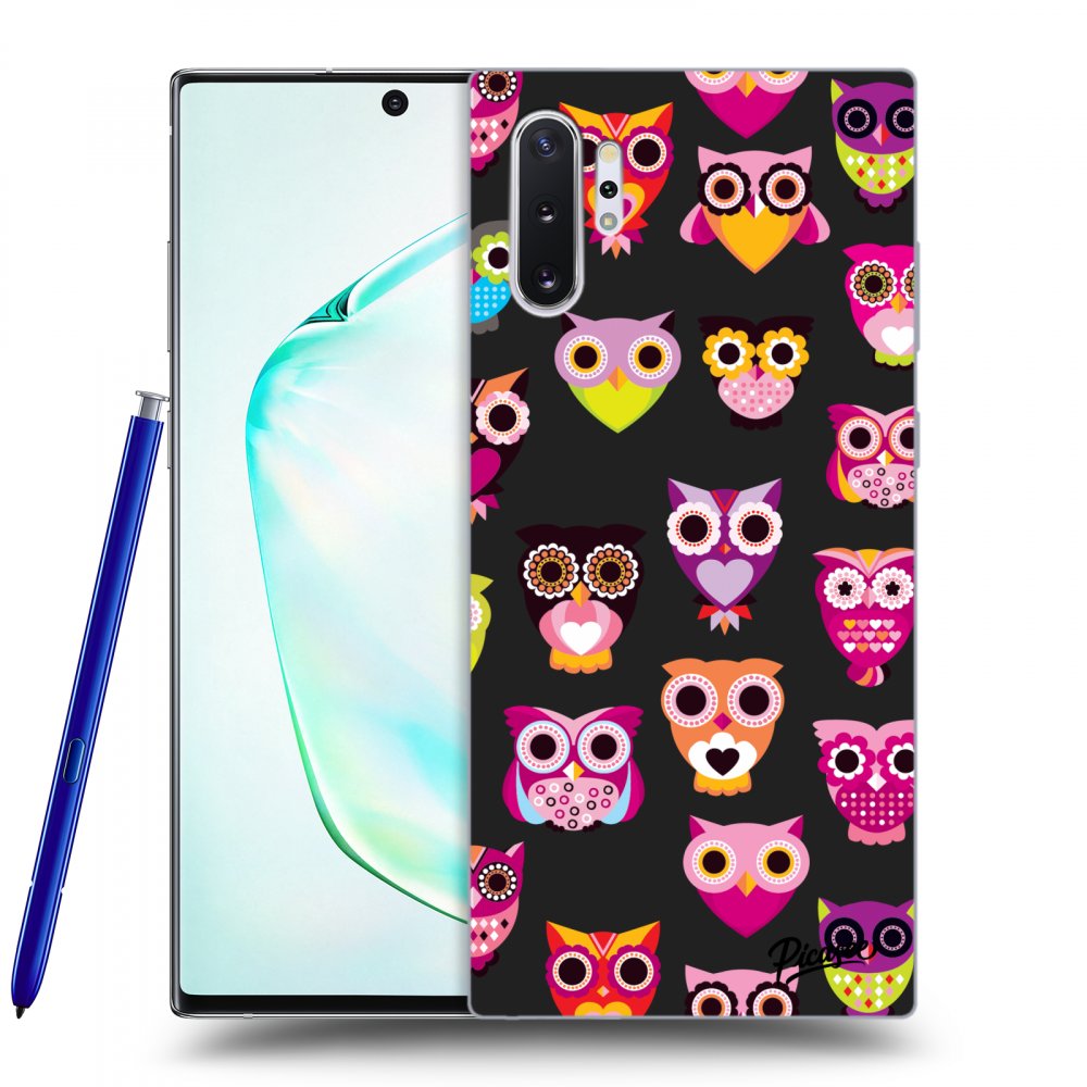 Picasee silikonowe czarne etui na Samsung Galaxy Note 10+ N975F - Owls