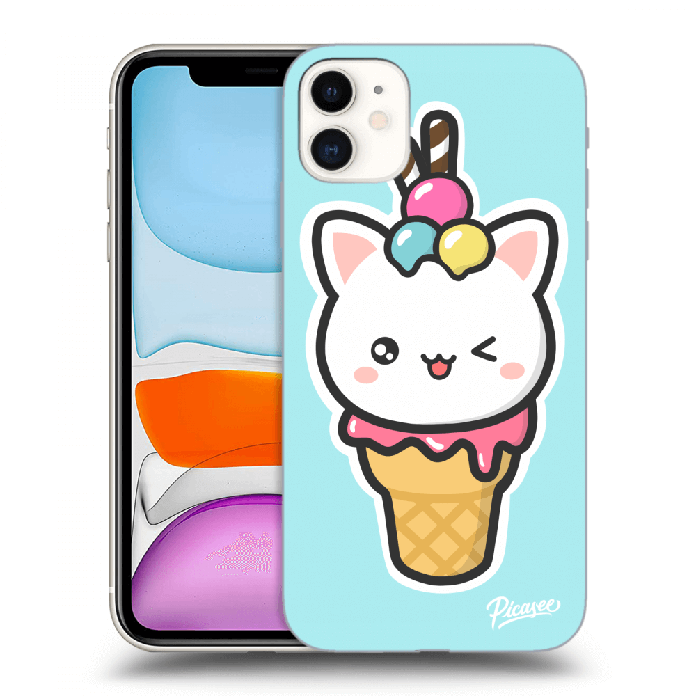 Picasee silikonowe przeźroczyste etui na Apple iPhone 11 - Ice Cream Cat