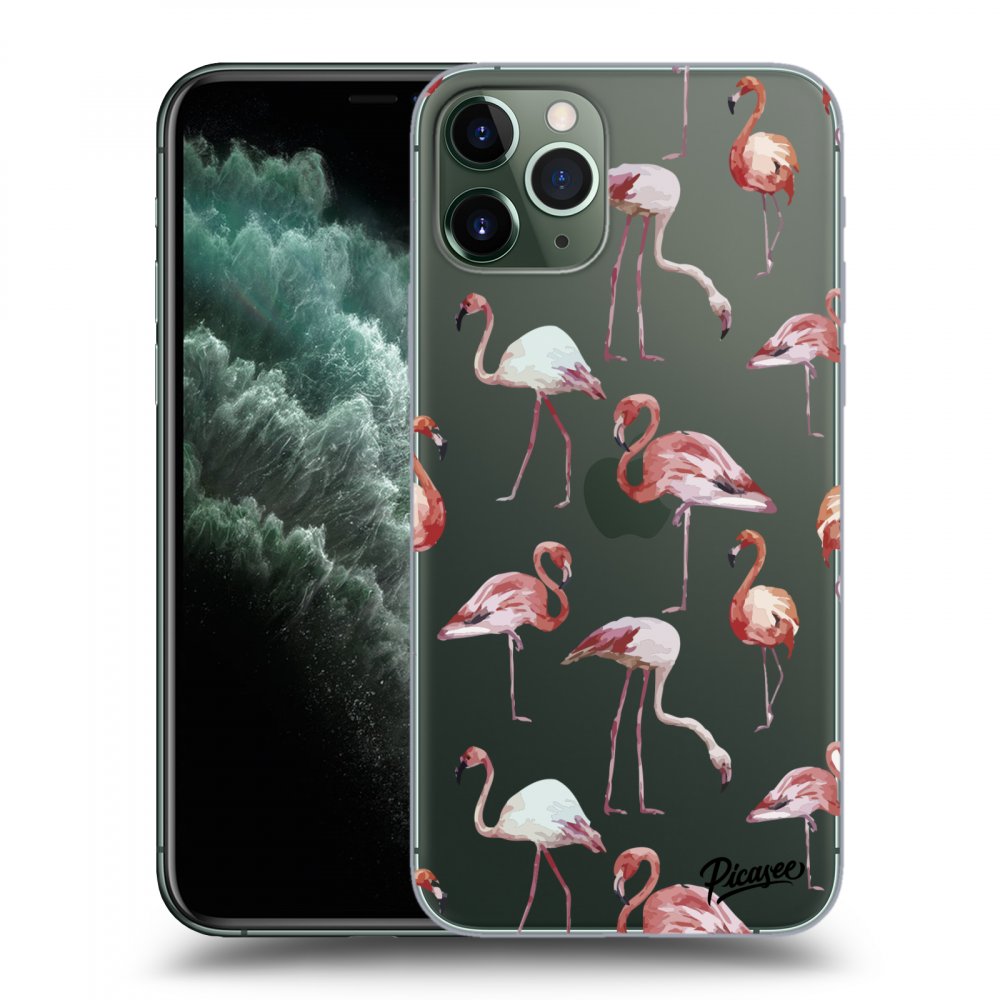 Picasee silikonowe przeźroczyste etui na Apple iPhone 11 Pro - Flamingos