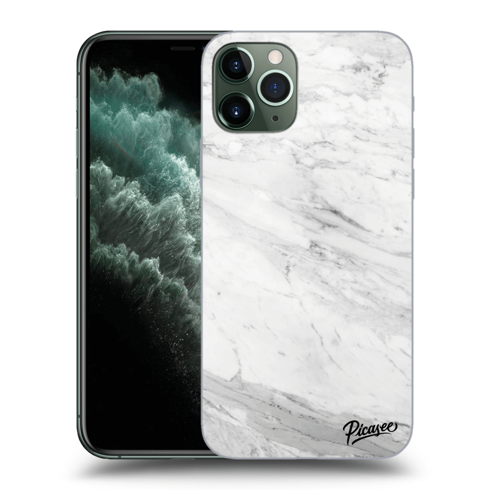 Picasee silikonowe czarne etui na Apple iPhone 11 Pro - White marble