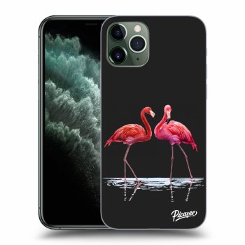 Picasee silikonowe czarne etui na Apple iPhone 11 Pro Max - Flamingos couple