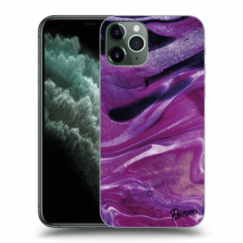 Picasee silikonowe czarne etui na Apple iPhone 11 Pro Max - Purple glitter