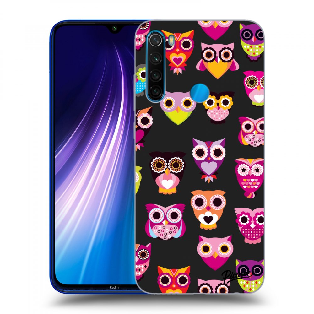 Picasee silikonowe czarne etui na Xiaomi Redmi Note 8 - Owls