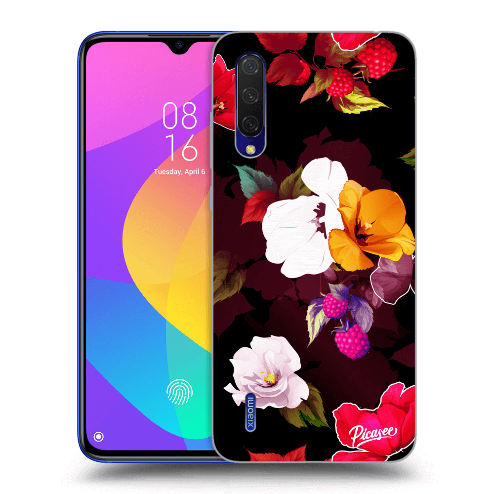 Picasee silikonowe czarne etui na Xiaomi Mi 9 Lite - Flowers and Berries