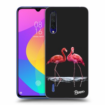 Picasee silikonowe czarne etui na Xiaomi Mi 9 Lite - Flamingos couple