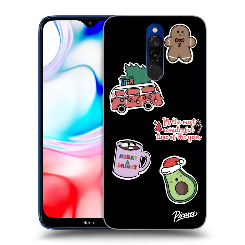 Picasee silikonowe czarne etui na Xiaomi Redmi 8 - Christmas Stickers