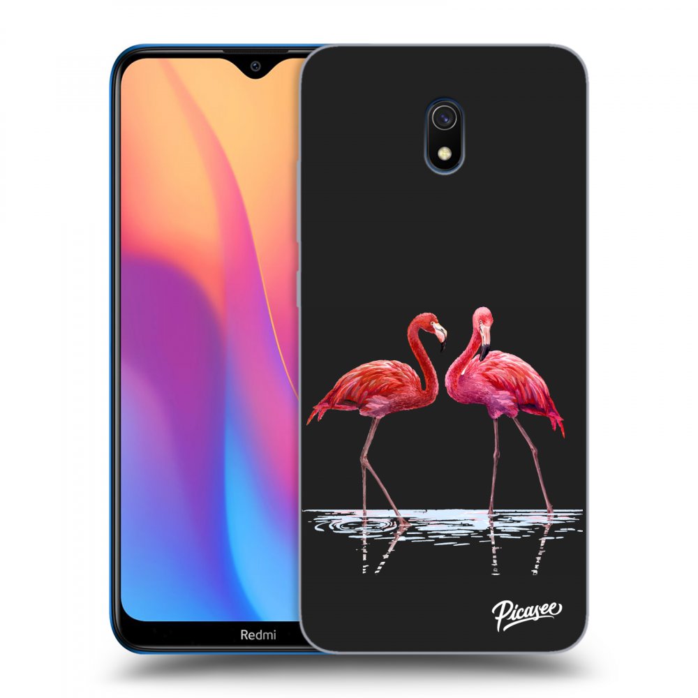 Picasee silikonowe czarne etui na Xiaomi Redmi 8A - Flamingos couple