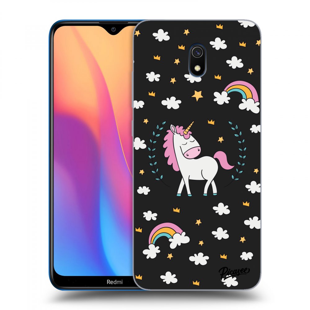 Picasee silikonowe czarne etui na Xiaomi Redmi 8A - Unicorn star heaven