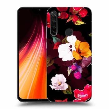 Picasee silikonowe czarne etui na Xiaomi Redmi Note 8T - Flowers and Berries