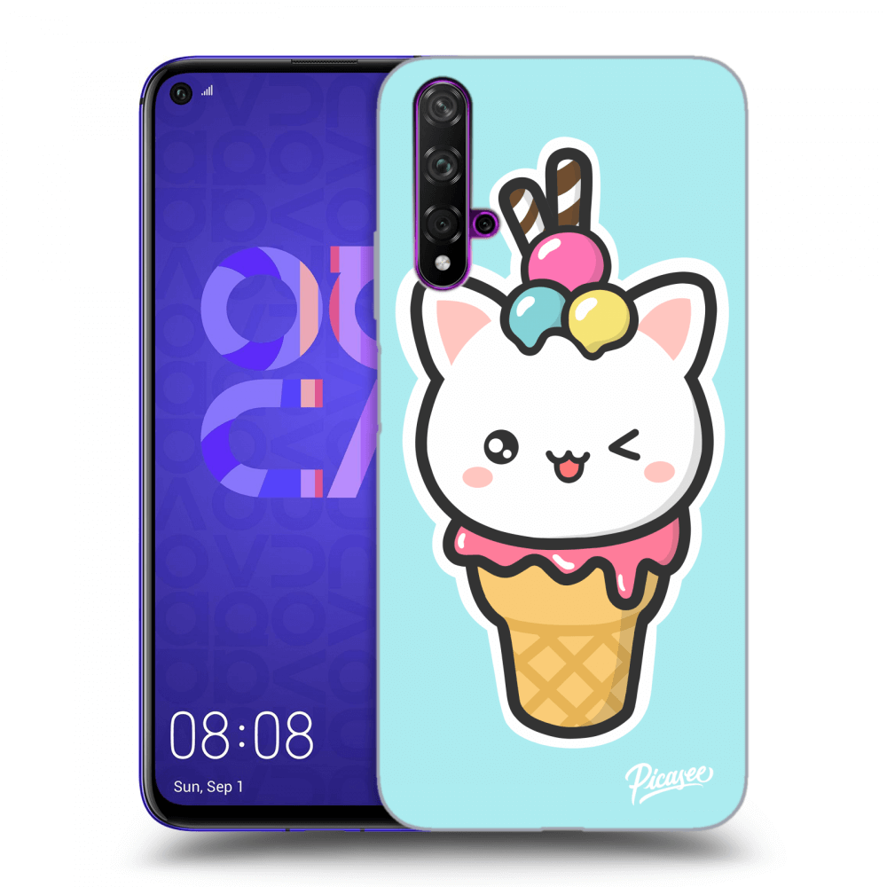 Picasee silikonowe przeźroczyste etui na Huawei Nova 5T - Ice Cream Cat
