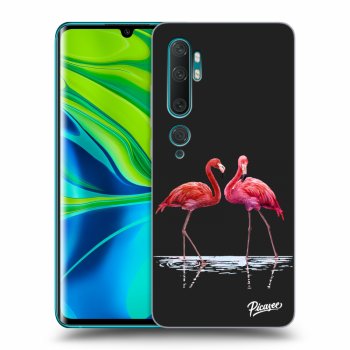 Picasee silikonowe czarne etui na Xiaomi Mi Note 10 (Pro) - Flamingos couple