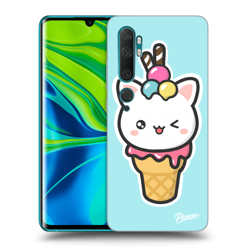 Picasee silikonowe czarne etui na Xiaomi Mi Note 10 (Pro) - Ice Cream Cat