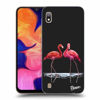 Picasee silikonowe czarne etui na Samsung Galaxy A10 A105F - Flamingos couple