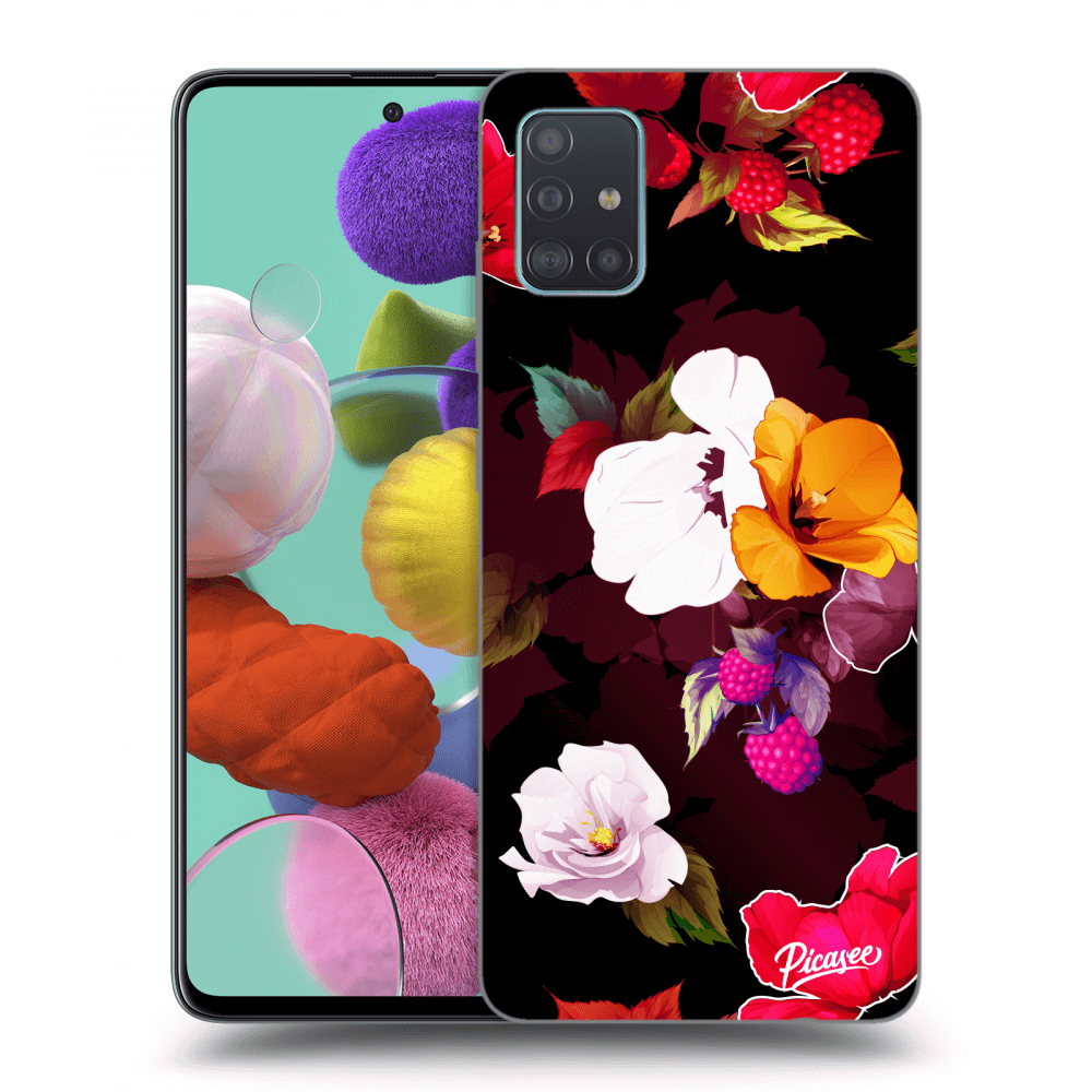 Picasee silikonowe czarne etui na Samsung Galaxy A51 A515F - Flowers and Berries