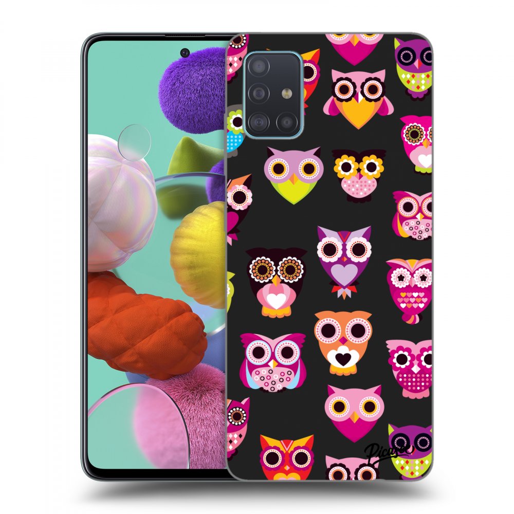 Picasee silikonowe czarne etui na Samsung Galaxy A51 A515F - Owls